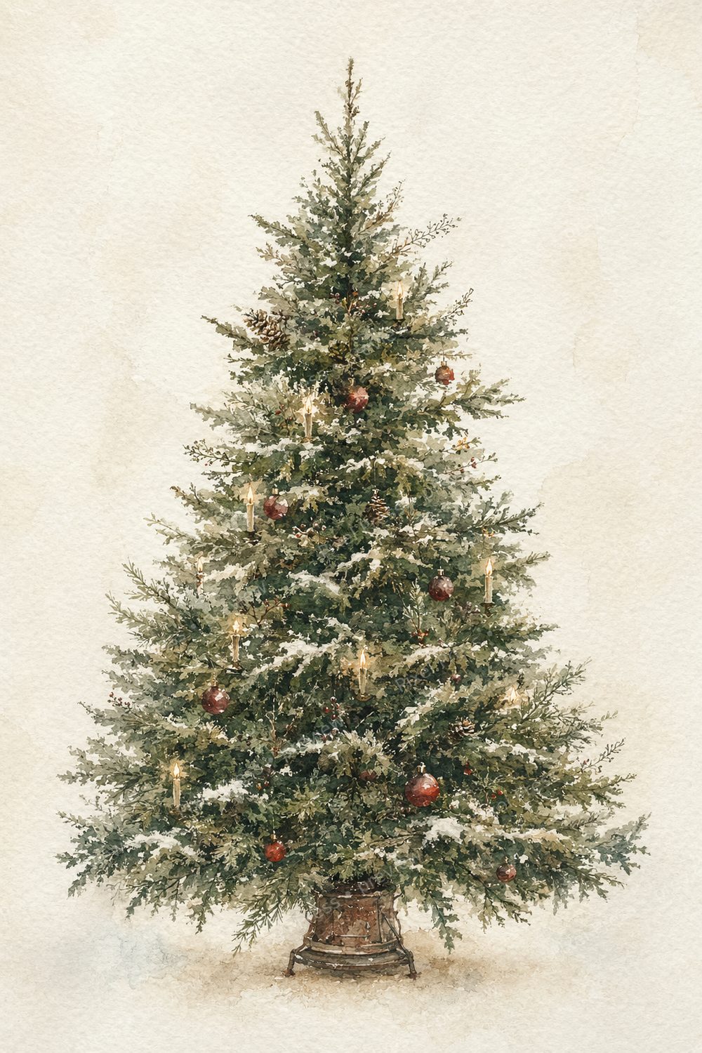 Vintage Christmas Wall Art Printable Set, Watercolor Christmas Tree Prints, Rustic Farmhouse Holiday Decor Digital Download Bundle — artwork preview (watermarked)
