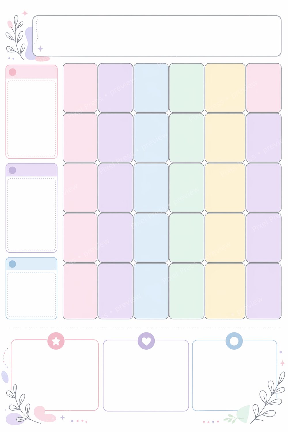 ADHD Monthly Calendar Printable for Women, Large Print Pastel ADHD-Friendly Monthly Planner PDF Bundle, Visual Undated Calendar Set — artwork preview (watermarked)