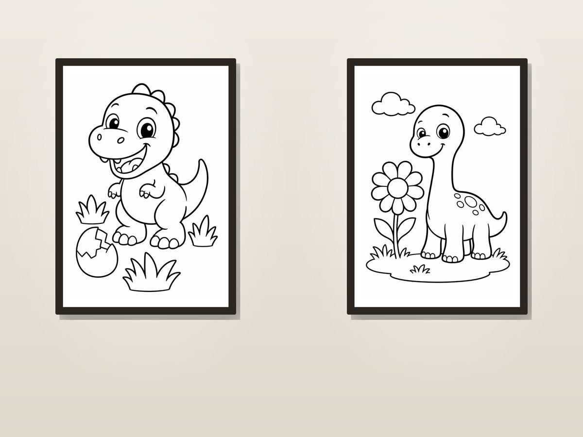 Cute Baby Dinosaur Coloring Pages Printable For Toddlers And Preschoolers Bundle — 2 Complete Printable Sets