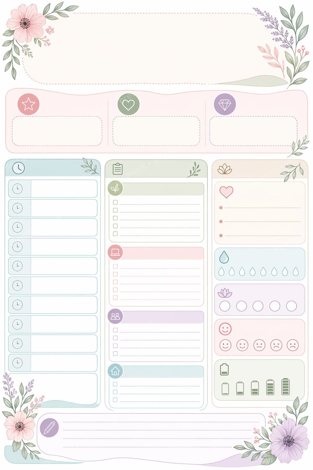 ADHD Planner Printable Women Bundle, ADHD Daily Planner Printable, Visual ADHD Focus Planner PDF, Executive Function Routine Pages — artwork preview (watermarked)