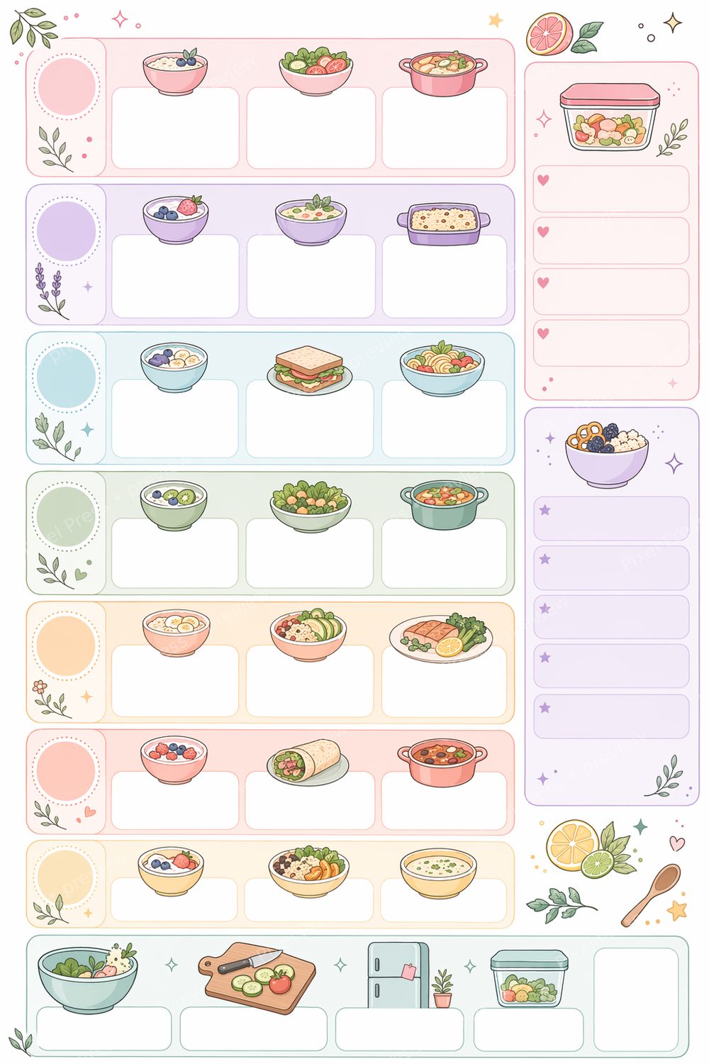 ADHD Meal Planner Printable Bundle, ADHD Grocery List Printable, Visual Meal Planner Printable for Women, Weekly Meal Planning PDF Set — artwork preview (watermarked)