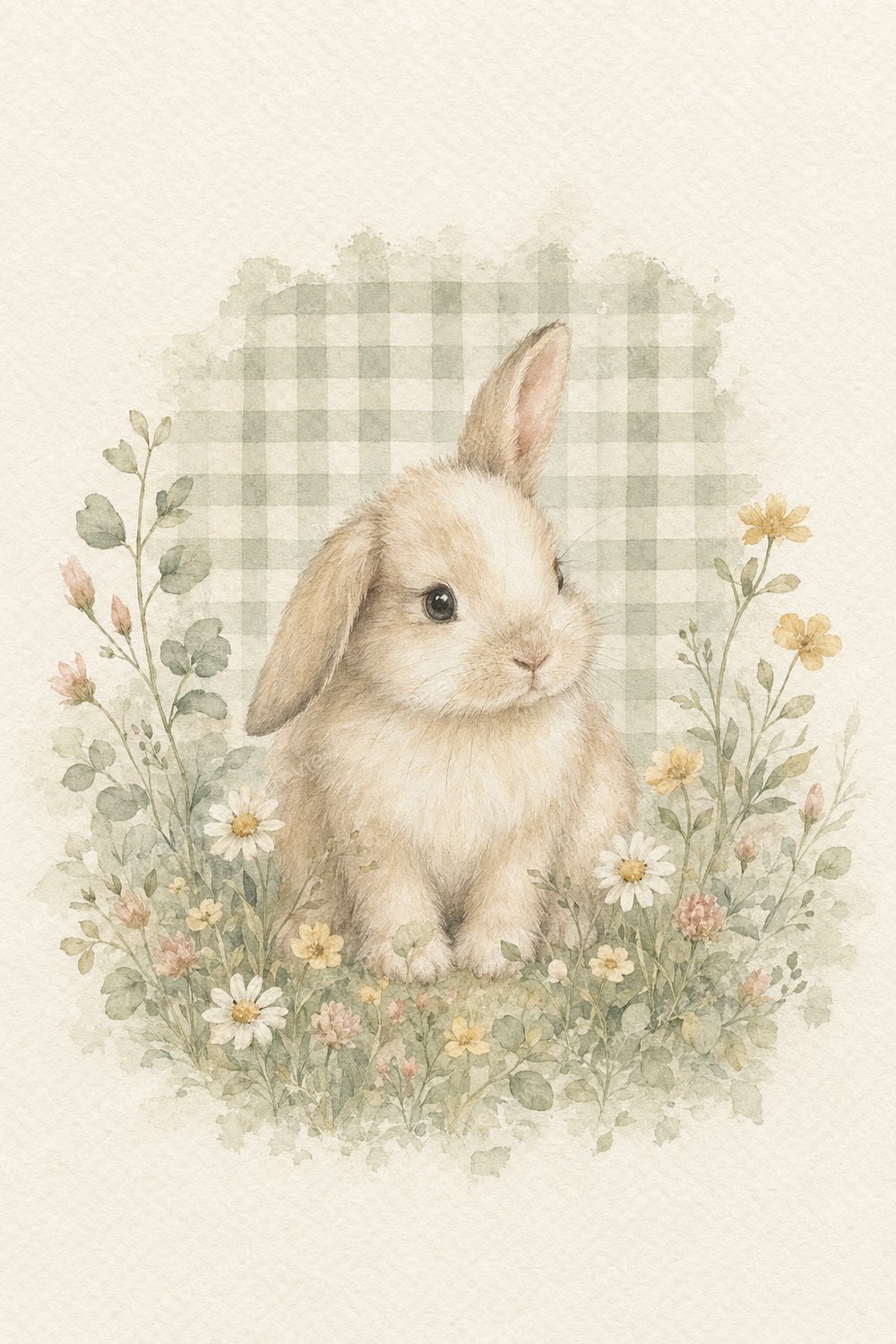 Sage Green Bunny Duck Nursery Wall Art Printable Set, Neutral Cottagecore Animal Prints — artwork preview (watermarked)