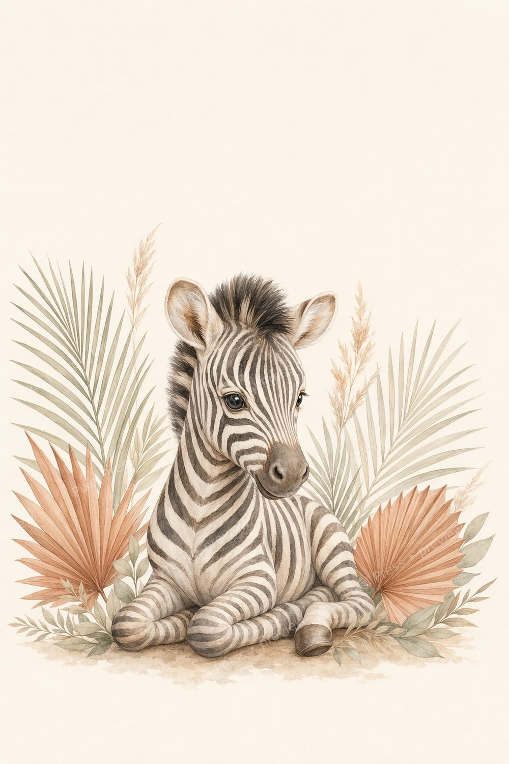 Quadros Safari Quarto de Bebê – Kit 6 Artes Neutras para Imprimir — artwork preview (watermarked)