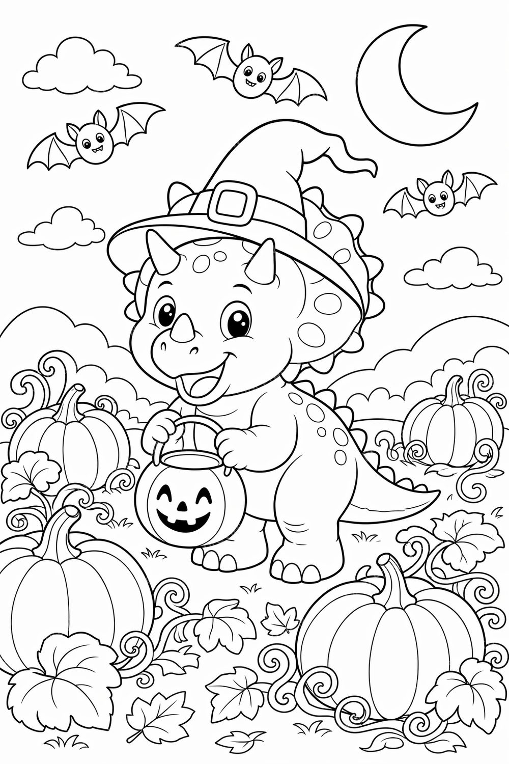 Halloween Dinosaur Coloring Pages Printable for Kids | 8 Dino Halloween PDF & PNGs — artwork preview (watermarked)