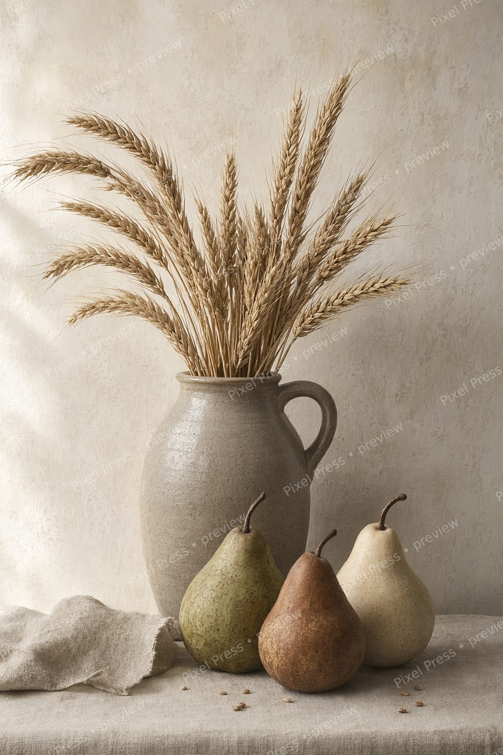 Neutral Thanksgiving Wall Art Printable Set, 6 Harvest Still Life Prints — artwork preview (watermarked)