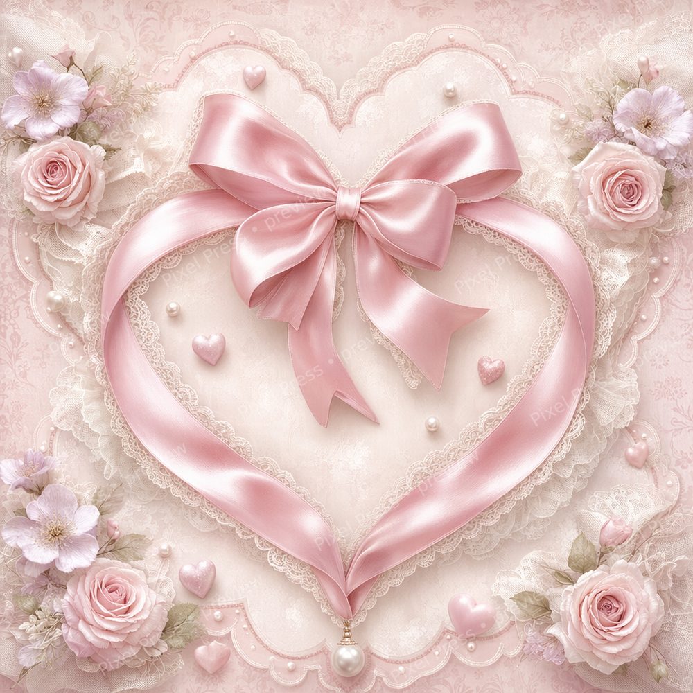 Coquette Valentine Wall Art Printable Set, Pastel Pink Bow & Heart Gallery Wall Bundle, Shabby Chic Feminine Decor Download — artwork preview (watermarked)