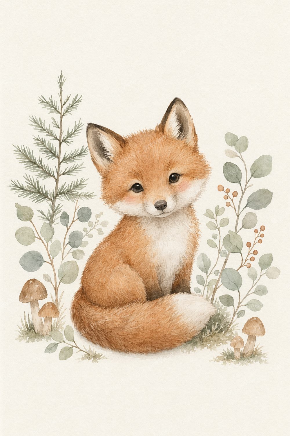 Affiche Murale Chambre Bébé Scandinave Forêt – Lot de 6 Affiches Animaux Aquarelle Nordique — artwork preview (watermarked)