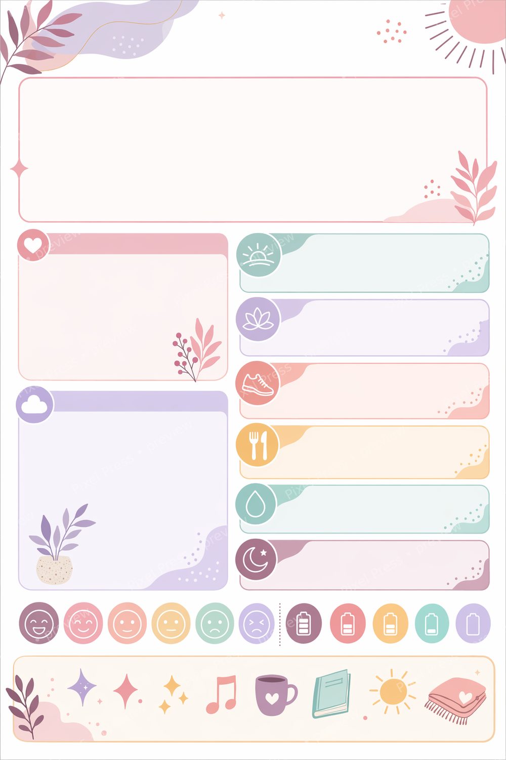 ADHD Planner Printable for Women, ADHD Daily Planner Printable, Visual ADHD Planner Bundle PDF, Dopamine Menu, Color Block Routine Pages — artwork preview (watermarked)