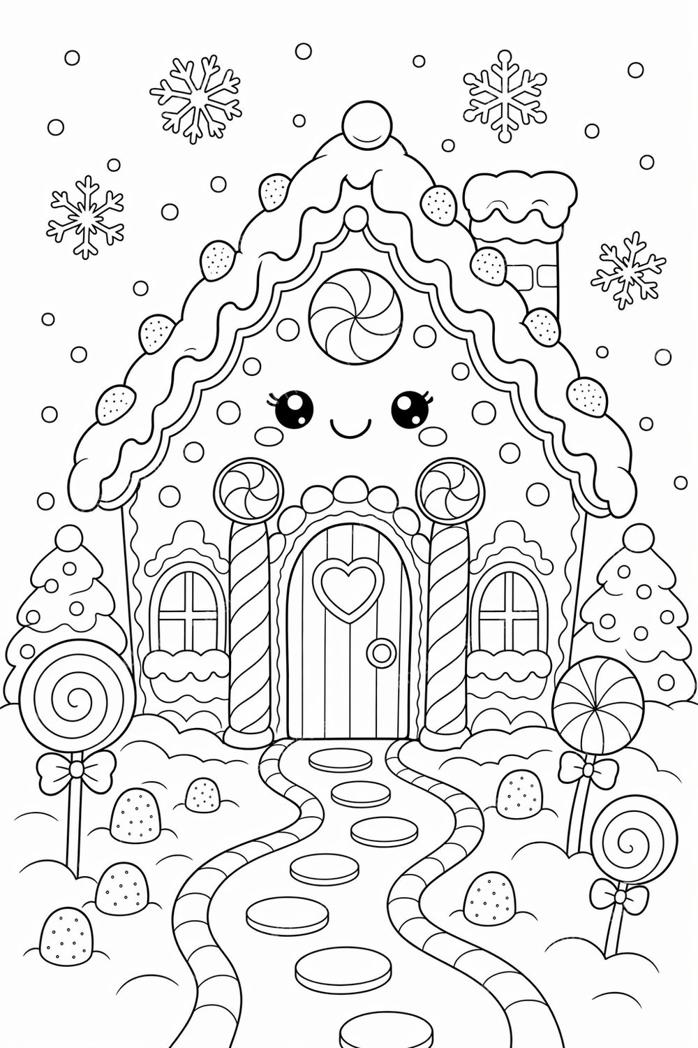Cute Christmas Gingerbread House Coloring Pages Printable Bundle, Gingerbread House Coloring Page PDF, 8 Kids Holiday Coloring Sheets — artwork preview (watermarked)