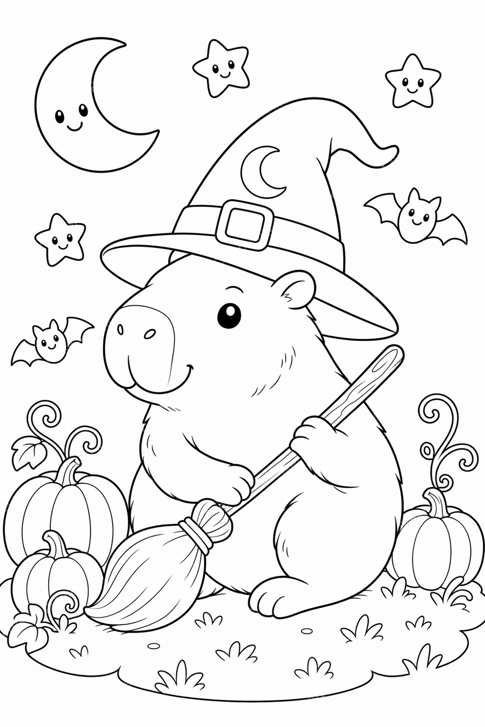 Halloween Capybara Coloring Pages Printable – 8 Cute Spooky Kids PDF Activities — artwork preview (watermarked)