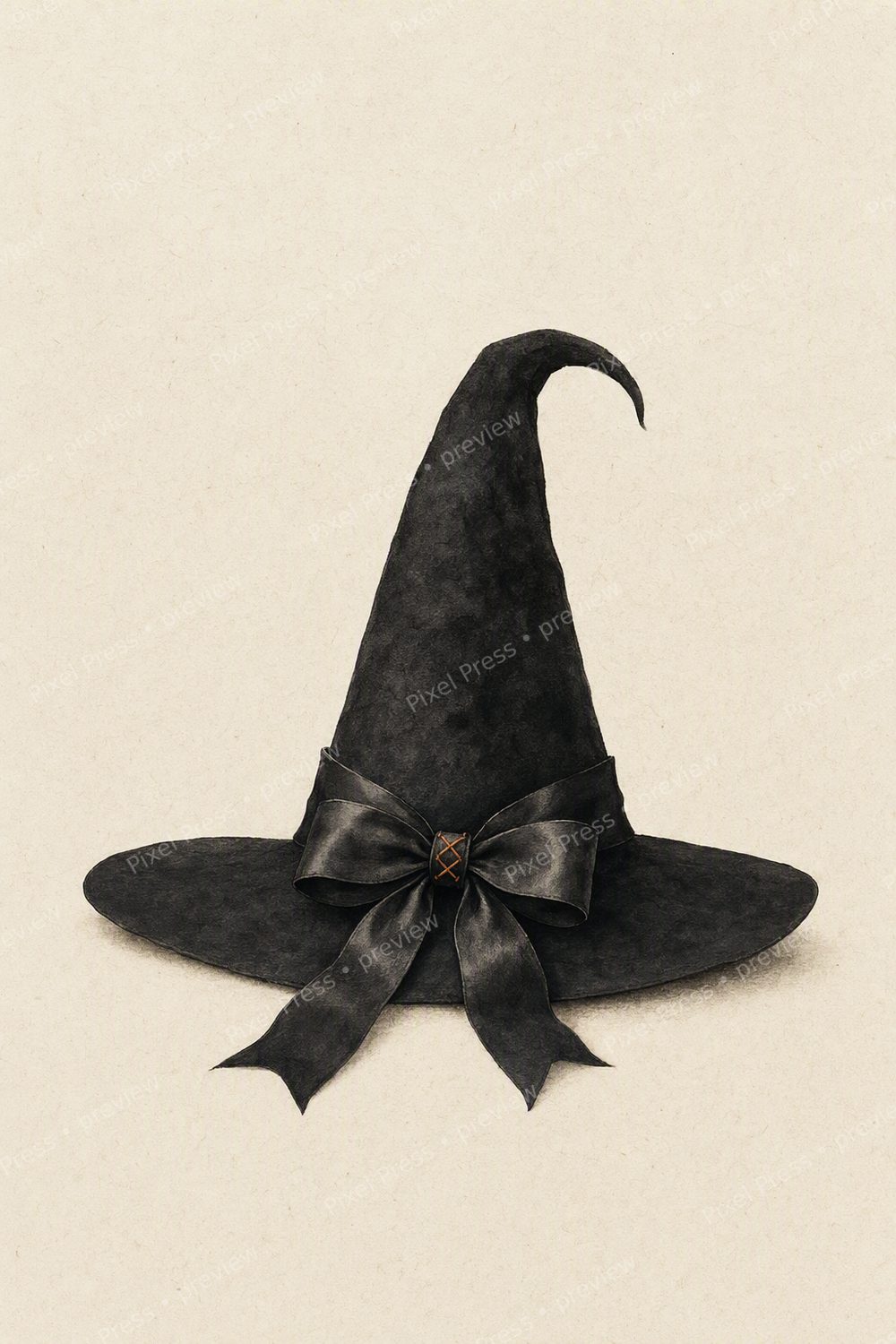 Minimalist Halloween Wall Art Printable Set, Neutral Witch Hat & Black Bow Decor — artwork preview (watermarked)