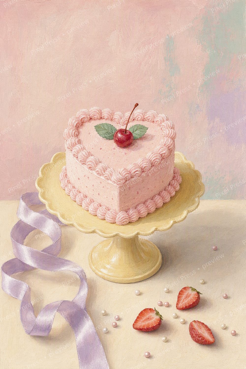 Pastel Valentine Wall Art Printable Set, French Patisserie Dessert Gallery Bundle — artwork preview (watermarked)